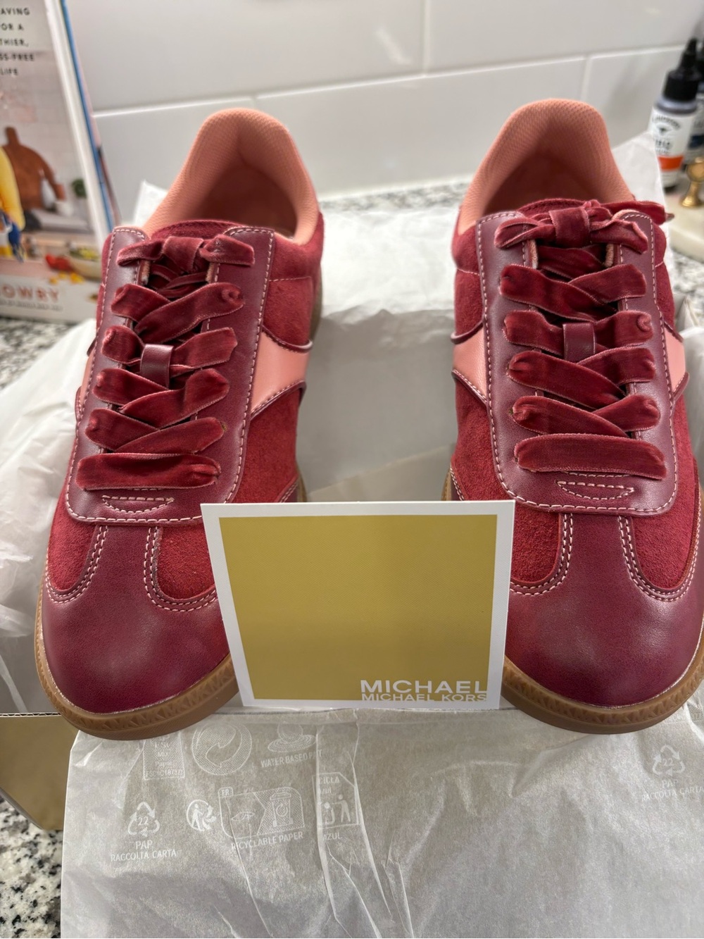 Michael Kors Women's Wine and Blush Velvet Lace-Up Sneakers